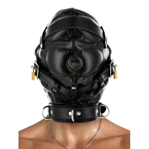 Schwarze Ledermaske - mit Mundloch - für Sinnesentzug