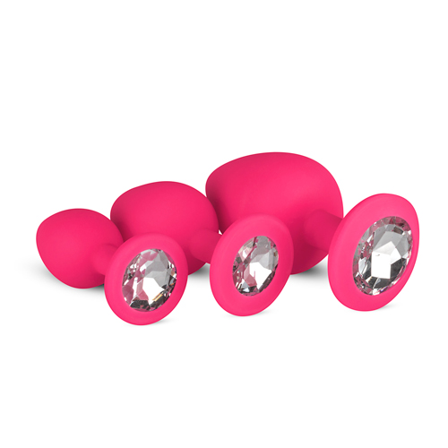ET603PNK Silikon Analplug Set mit Diamant - pink