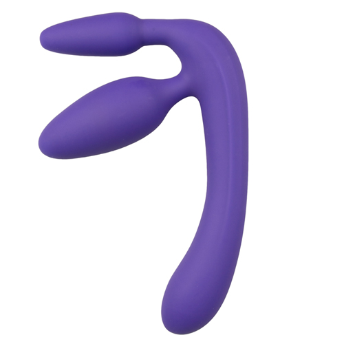 Dreifacher Strap on dildo in Violett 20 cm