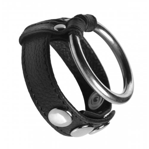 Edelstahl Penisring mit Leder Hodenring
