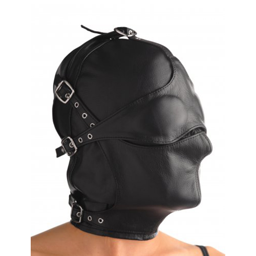 BDSM - Lederkappe mit abnehmbarer Augen- und Mundklappe - Premiumqualität